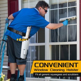 Feekoon Upgraded Window Cleaning Holster with Belt and Quick Connect Leg Strap, Detachable Side Bucket on an Adjustable Belt, Window Washing Tool, Hold All Generic Squeegees and Scrubbers