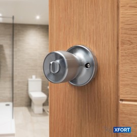 XFORT Privacy Knob Set Satin Chrome Plated Tulip Design Door Lock for Interior Doors with Twist Lock Mechanism