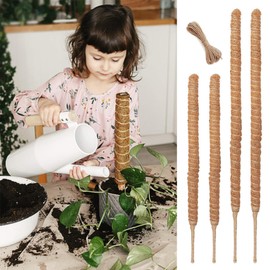 FGXY 4pcs Flexibler Moosstab für Pflanzenstütze für Kletterpflanzen im Innenbereich, Kokosfaser Rankhilfe,geeignet für Kletterpflanzenwachstum, Kommt mit einem Bündel von Form Fixierung Hilfshanfseil