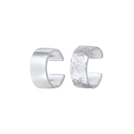 Elli Women's Earrings Set Wide Basic Hammered in 925 Sterling Silver