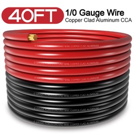 0 Gauge Amp Wire 40FT Battery Cable Calibre 1/0 Awg for Inverter,Winch,Reducer,Starter,Solar Power,DC Wiring,W/ 40 Feet PET Cable Sleeve,20pcs Connectors Lugs and 3:1 Heat Shrink Tube
