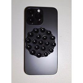 Gopkuniw Double Sided Silicone Suction Cup Phone Holders - Black Multipurpose Rectangle Phone Suction Mount - Glue-Free Removal Without Residue - Mirror Shower Phone Holder (Circular)