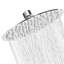 NEWRAIN 20 cm Large Round Rain Shower Head, Stainless Steel Shower Head with Self-Cleaning Nozzles, Chrome