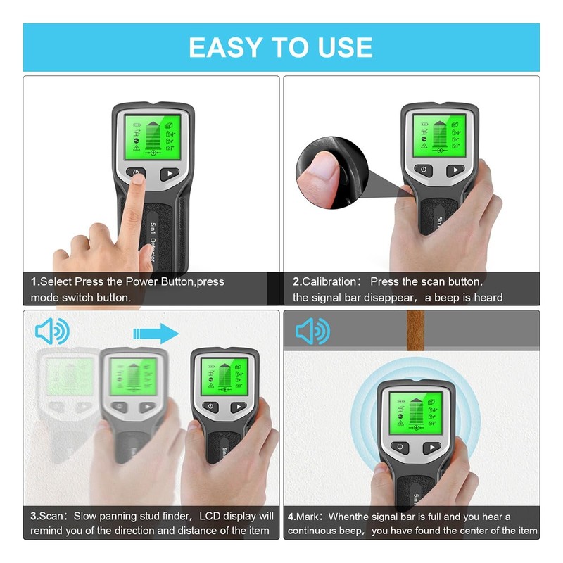 Lamsimoy 5-in-1 Studs Metal Detector Wall Scanner AC Wood Finder