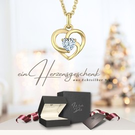 Heart Necklace Silver 925 / Gold Plated Necklace Women's "I Love You" Chain Silver Chain Heart Pendant Heart Jewellery Gifts for Wife Girlfriend Birthday Anniversary Wedding Anniversary Love Gift,
