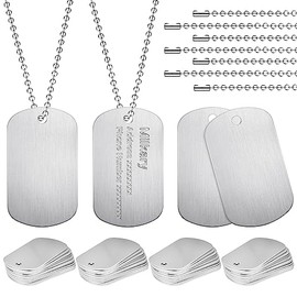 Juego de 100 etiquetas militares para perros, rectangulares de metal en blanco, incluye 50 etiquetas de aluminio en blanco, 50 cadenas de acero para m