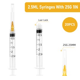 2.5ml/cc Syringe Measuring Tools 25G 25mm,Clear Graduations Suitable for Scientific Laboratories,Disposable Individually Wrapped (20Pack)