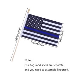 TSMD Thin Blue Line American Police Stick Flag Small Mini Hand Held Blue Lives Matter Flags Honoring Law Enforcement Officers Flags,5x8 Inch,12 Pack