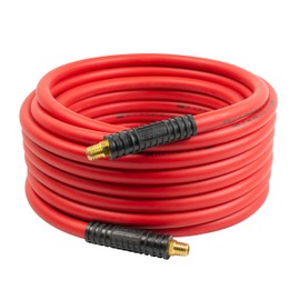 Lincoln 72N3850 50' x 3/8" ID Air/Water Hybrid Polymer Replacement Hose for 83753 Reel, 1/4" NPT Male Leak-free Brass Fittings, Kink Resistant, Meets PFAS-Free Regulations, UV Protective, Red/Black