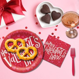 Valentines Day Plates & Napkins Heart Paper Disposable Love Notes San Valentin Themed Party Bulk Set Includes Red Plastic Dinnerware Cutlery for 30 Guests (Love Notes VP) 2024
