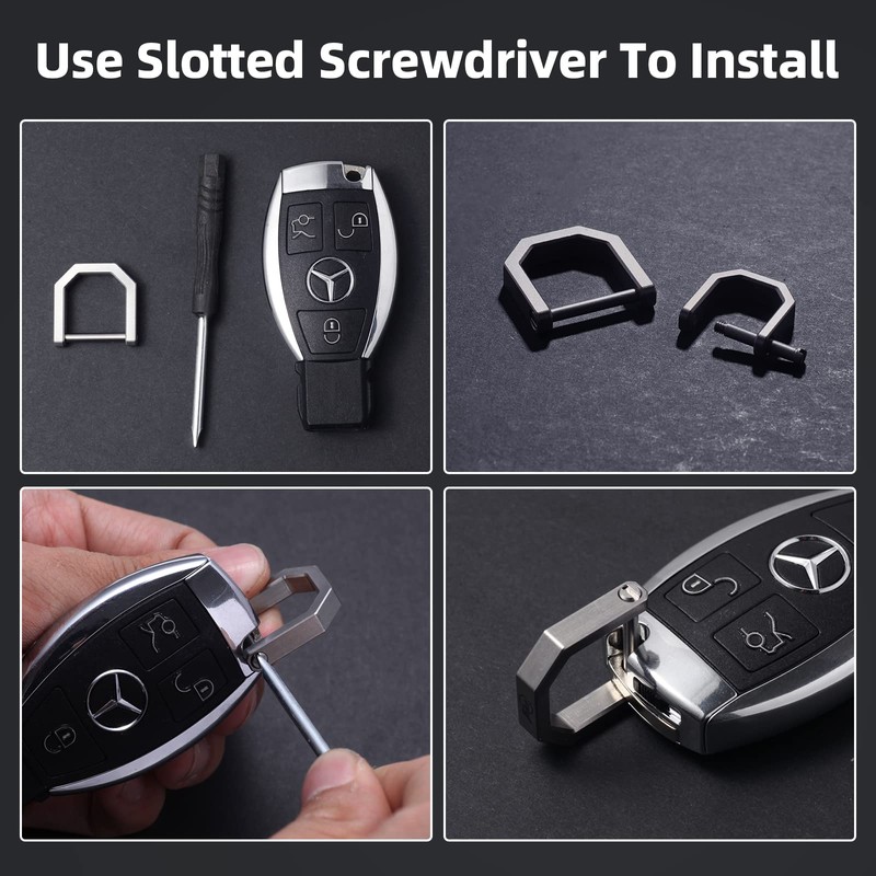 Titanium D-Ring Key Holder with Screw Crossbar, Black, Easy Install