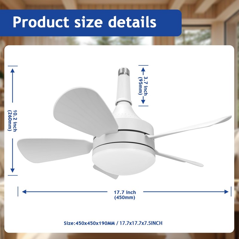 Jolimark 2000 Lumen Socket Ceiling Fan Light with Remote, E26