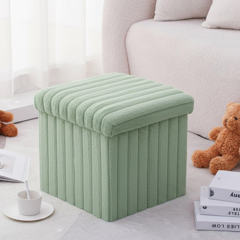 Wenqik Green Storage Ottoman Cube, Fluffy and Furry Green Square