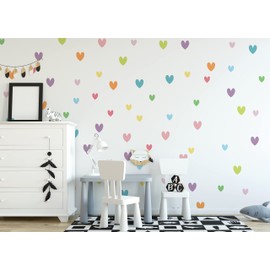 QuoteMyWall 90 Pcs Pastel Heart Wall Stickers Decals for Kids Rooms Childrens Bedroom Nursery Peel and Stick Removable Decor Boho Chic