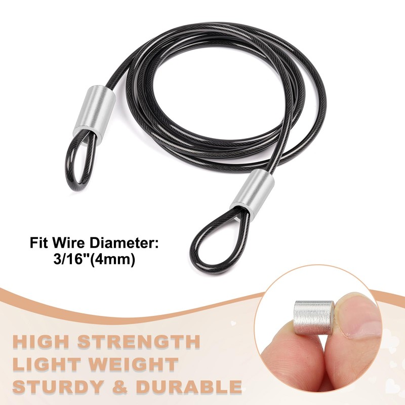 sourcing map 3/16"(4mm) Aluminum Crimping Loop Sleeve, Wire Rope Stop