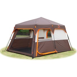 KTT Instant Tent 6-8 Person(B),Large Family Cabin Tents,Automatic Tent Build Quickly in 60S,2 Rooms,2 Top Windows,3 Doors and 3 Windows with Mesh,Waterproof,Big Tent for Outdoor,Picnic,Camping(Brown)