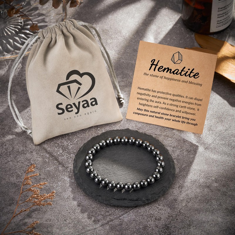 Seyaa Hematite Bracelet Natural Stone Beaded Stretch Bracelets Gifts for