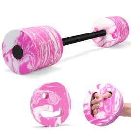 IEBIYO 29.3’’Aquatic Exercise Equipment Swim Barbell High Density EVA Foam Pool Barbell Swim Dumbbell with Water Exercise Discs Aquatic Fitness Equipment (Pink&White)