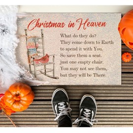 DecStic Christmas in Heaven Coir Door Mat Red Bird on Chair Mistletoe Wreath Door Mat Holy Night Funny Weather Resistant Non Slip Mat for Garage Patio High Traffic Areas 24x36in