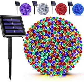 Solar String Lights Outdoor Waterproof 33ft 100 LED Solar Fairy Lights 8 Modes Solar Christmas Lights for Patio Tree Garden Outside Decorations (Purple)