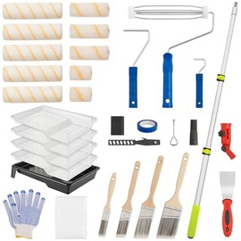 House Paint Roller Kit with Extension Pole, Home Wall Painting Supplies Set, with Paint Brush, Paint Tray, Multi-Angle Paint Brush Extender
