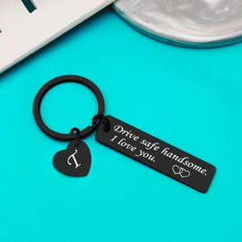 Ximalun Drive Safe Keyring for Him Boyfriend Husband 26 Letter Keyring Gifts for Men Dad Son Drive Safe Handsome I Love You