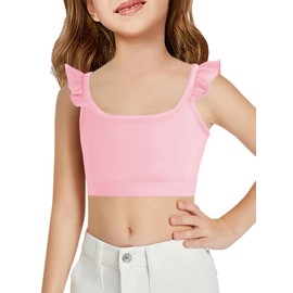 Haloumoning - brasier deportivo con volantes para niñas, para entrenamiento, yoga, cómodo, para bailar, para entrenamiento, Rosa claro, 4-5T