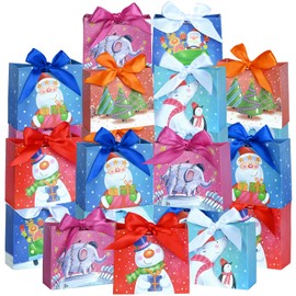 Nimbbex 24 Pack Small Christmas Gift Bags,6 Designs Mini Gift Bags,4.5 * 3.9 * 1.7 Inch Xmas Bags with Ribbon,Tiny Holiday Bags for Gifts,Candy, Treat, Eve, Party Favor