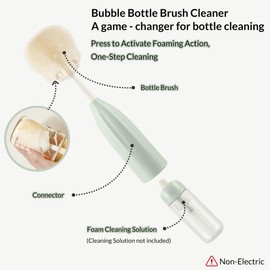 biqin Baby Bottle Brush Kit with Push-Press Bubble and Drying Rack for Bottle Cleaning, Bendable Bottle Cleaner Brush for Baby Bottles, Breast Pumps, Nipples, Straws and More. Perfect for Home&Travel