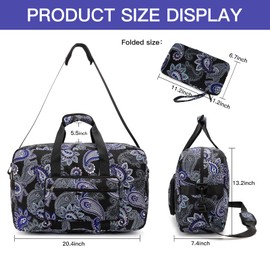 F.FETIVIN Weekender Bag Carry On Travel Duffle Medium Overnight Bag for Women and Girls(Black Paisley)