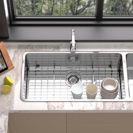 Large Sink Rack,Sink Protector for Kitchen Sink,27.6"L×14.6"W,Stainless Steel Sink Grid for Bottom of Sink,Metal Sink Grate with Rear Drain for Single Bowl,1 pack