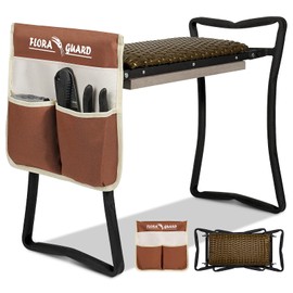 FLORA GUARD Garden Kneeler and Seat, Heavy-Duty Foldable Garden Kneeling Pad, High Breathability Artificial Rattan Shaped Cushion with Tool Bags, Gardening Gift for Gardeners and Seniors