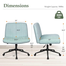 Orange Factory Criss Cross Chair No Wheels Comfy Cross Legged Office Desk Armless Wide Vanity Makeup Chair Adjustable Computer for Home Office Fabric (Mint)