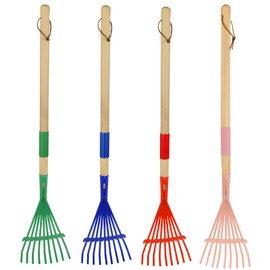 Xifando Kids Leaf Rake -Small Wooden Handle Leaf Rake with Metal Tines, 27inches /69cm Length, for Kids Enjoy Garden Cleaning Activities, 4 Pack