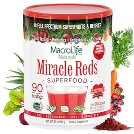MacroLife Naturals Miracle Reds Superfood Powder 19 Blended Fruit & Berry Polyphenols Enzymes Probiotics & Antioxidants Supplement - Raw Non-GMO & Veg