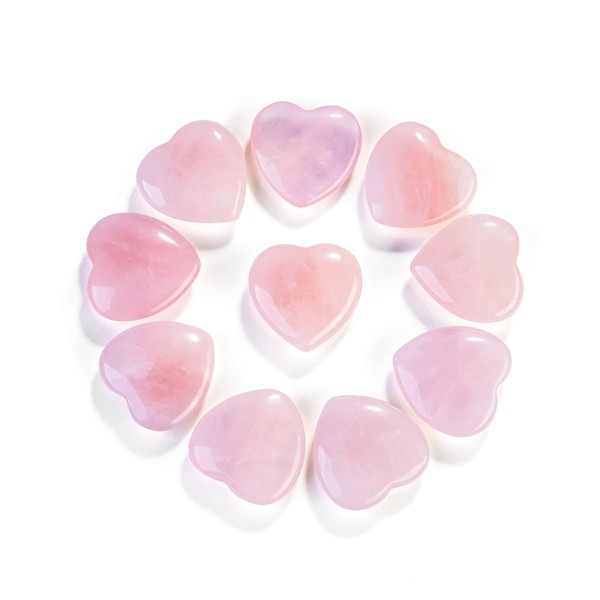 CrystalTears Heart Stone 10 Pieces Rose Quartz Heart Stones 20 mm Heart-Shaped Worry Stone Carved Heart Stone Thumb Stone Crystal Healing Stone Lucky Charm
