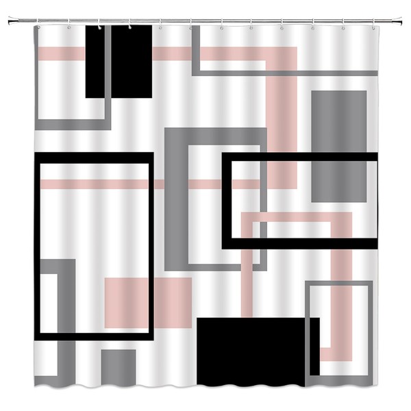 Geometric Shower Curtain Pink Gray Black White Geometry Abstract Square
