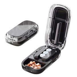 Portable Pill Cutter with Adjustable Slots – Multi Pill Splitter for Small & Large Tablets, Stainless Steel Blade, Clear Cut, Non-Slip Design, Easy to Use for Weekly Medication(Black, 1/2)