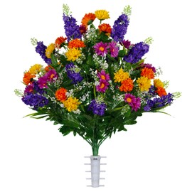 Sympathy Silks Artificial Cemetery Flowers – Realistic Wildflower Outdoor Grave Decorations - Purple Violet Wildflower Bouquet