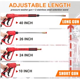 Brass Power Washer Gun and Hose Kit, Pressure Washer Gun with 26FT Washer Hose & 2 Extension Wands, 40" Adjustable Length with 3/8" Quick Connect, M22 Fitting, 5 Nozzle Tips,4350PSI