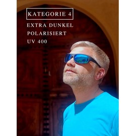 EREBOS Sunglasses Category 4 - Extra Dark for Men & Women, Polarised, Mirrored Glacier Goggles CAT 4, UV 400, Glasses for Photosensitive Eyes, Size L, blue mirrored