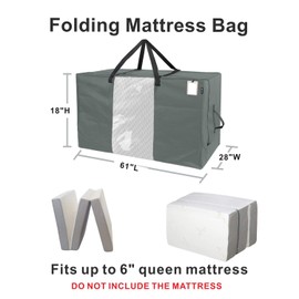 HYPER VENTURE Folding Mattress Storage Bag - Durable Carry Case Fits for Tri-Fold Up to 6 inches Queen Mattress, Grey