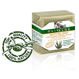 OLIVALOE 00198 - Handmade Traditional Olive Oil Soap with Chamomile, Calendula, ALOE VERA - Oliven Ãl Seife 200g