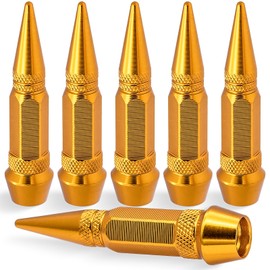 MEAJOO 6PCS Spiked Style Tire Valve Stem Caps, Universal Aluminium Alloy Dustproof Tire Valve Stem Covers for Cars, SUV, Trucks, Bikes, Motorcycles, Bicycles(60MM & Gold)