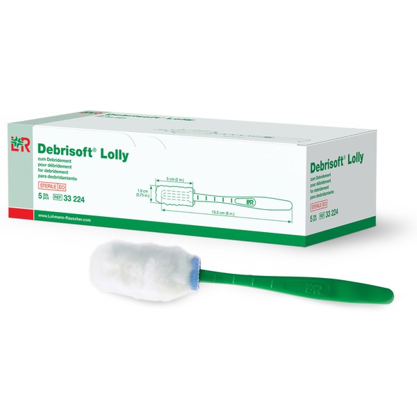 Lohmann & Rauscher-50452 Debrisoft Debridement Lolly, Wound Bed Preparation Tool with Handle for Hard to Reach Wounds, 100% Unbleached Monofilament Polyester, Box of 5