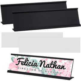2 Sets Sublimation Aluminum Office Nameplates with Name Plate Holder for Desk Name Plates Blank Aluminum Name Card with Black Door Sign Holder Name Plate Holder for Business, 8 x 2 Inch