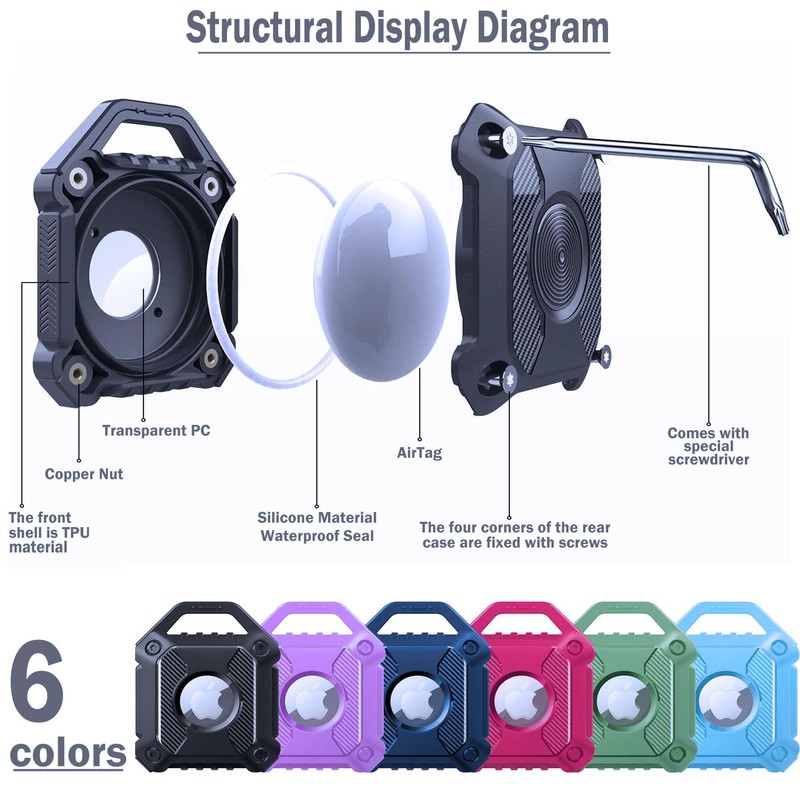 IPX8 Waterproof AirTag Holder, Shukbeta 1-Pack AirTag Keychain Holder case,