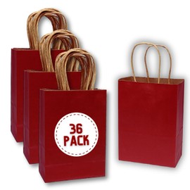 Prime Quik 36 Pcs Paper Gift Bags with Handles, Size : 8.5"× 5.75"× 3.50" Small Size, Kraft Paper Bags ideal for Weddings, Birthdays, babyshowers, gifts...etc. (DarkRed)
