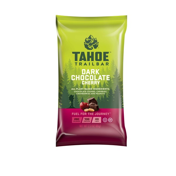 Tahoe Trail Bar - Energy Bar - Dark Chocolate Cherry (2.3 Ounce Protein Bar, 12 Count) Plant-Based, Non-GMO, Gluten Free, & Vegan