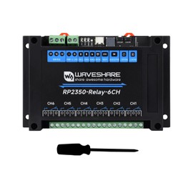 Waveshare Industrial 6-Channel RP2350 Relay Module, Onboard RS485 / Pico HAT interfaces, with Multiple Isolation Protection Circuits, Industrial-Grade, Rail-Mount Case